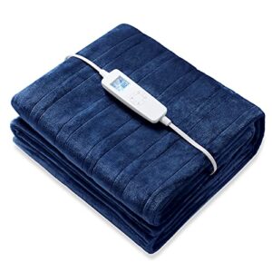 electric heated throw blanket twin size 62" x 84" | 6 levels fast heating & machine washable | full body warming soft flannel bed sofa blankets with auto-off overheating protection 8h timer | blue