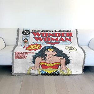 LOGOVISION Wonder Woman Blanket, 50"x60" Comic Cover Woven Tapestry Cotton Blend Fringed Throw