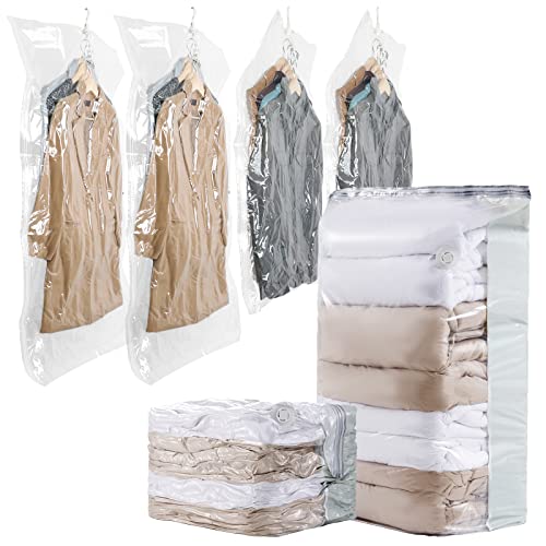 TAILI Hanging Vacuum Storage Bags Variety 4 Pack and Cube Vacuum Storage Bags 6 Jumbo Pack