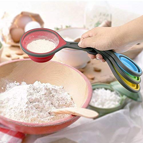 Measuring Cups and Spoons set, Collapsible Measuring Cups, 8 piece Measuring Tool Engraved Metric/US Markings for Liquid & Dry Measuring, Space Saving, BPA Free Silicone, Colorful