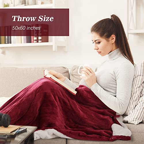 YANYEA Electric Heated Throw Blanket Sherpa 50"x60" 5 Heat Settings 3 Hours Auto Off Overheat Protection for Home Office Use