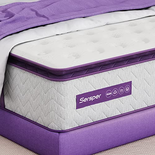 Sersper 8 Inch Memory Foam Hybrid Pillow Top Queen Mattress - 5-Zone Pocket Innersprings Motion Isolation -Heavier Coils for Durable Support -Medium Firm -Made in North America