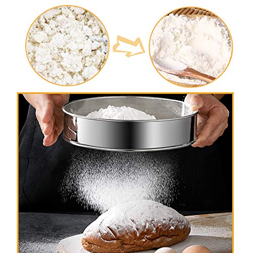 2 Pack Flour Sifter,Stainless Steel Fine Mesh Strainers Flour Sieve,60 Mesh Round Sifter for Baking Cake Bread (6-Inch and 8-Inch)