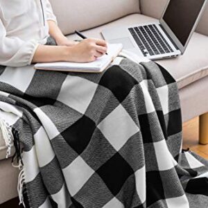 Buffalo Plaid Throw Blanket for Couch - Farmhouse Throw with Check Pattern - Soft Woven with Decorative Fringe - Lightweight for Bed, Sofa, Chair, Office, Outdoor - 50 x 60 in. (Black)