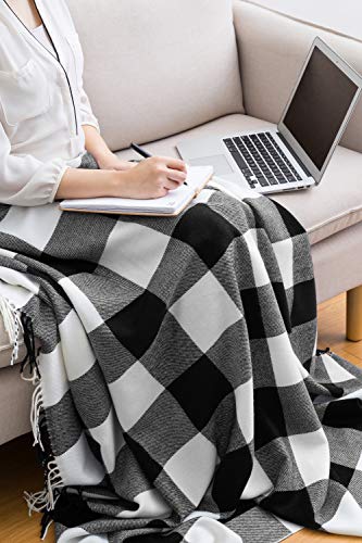 Buffalo Plaid Throw Blanket for Couch - Farmhouse Throw with Check Pattern - Soft Woven with Decorative Fringe - Lightweight for Bed, Sofa, Chair, Office, Outdoor - 50 x 60 in. (Black)