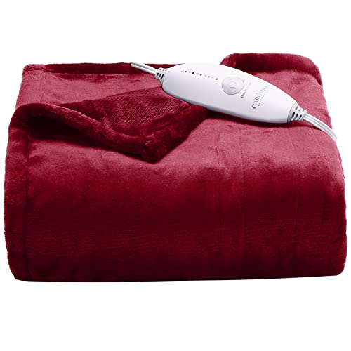 CAROMIO Heated Blanket Electric Throw Christmas Burgundy, Soft Flannel Heating Blankets, Light Heated Throws for Couch with 5 Heat Settings and 4 Hours Auto Shut Off, Red, 50"× 60"