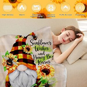 tiosggd Gnomes Blanket Gnome Gifts for Women Kids, Sunflower Wishes Positive Words Blanket Bedding Quilt Flannel Plush Super Soft Bed Throw All Season Blanket for Couch Sofa 60''x50''