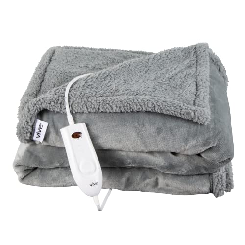 Vive Heated Electric Throw Blanket - 50 X 60 Dark Grey Soft Cozy Throw Blanket - Reversible, Portable - Fast Heating for Couch, Bed, Living Room - Ideal for Men, Women, Adults & Kids