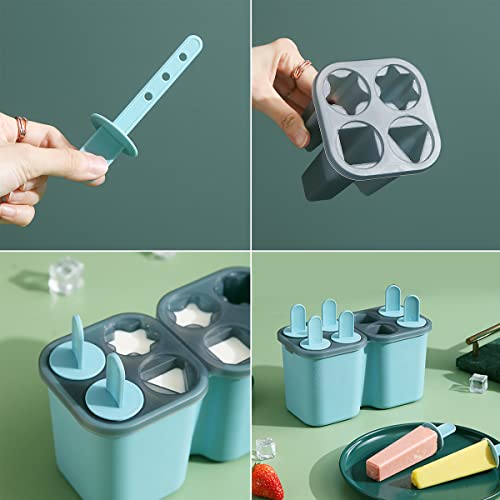 HOMQUEN Popsicles Molds, 8 Piece Ice Pop Mold, Reusable Easy Release Ice Cream Mold for kids, Many Shapes Homemade Popsicle Molds, DIY Popsicle Maker, BPA Free (8 Cavities-Blue)