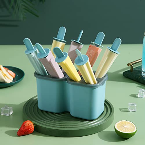 HOMQUEN Popsicles Molds, 8 Piece Ice Pop Mold, Reusable Easy Release Ice Cream Mold for kids, Many Shapes Homemade Popsicle Molds, DIY Popsicle Maker, BPA Free (8 Cavities-Blue)