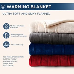 Westinghouse Electric Blanket Throw Heated Blanket with 6 Heating Levels and 2-10 Hours Time Settings, Flannel to Sherpa Super Cozy Heated Blanket Machine Washable, 50x60 inch, Navy