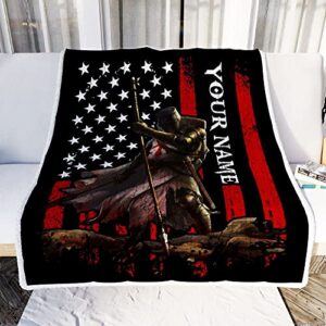 TeesNow Personalized Knight Templar Blanket Custom Name Crusader Warrior American Flag for Men Husband Dad Son Birthday Christmas Customized Bed Fleece Throw (30 x 40 Inches - Baby Size) (1022)