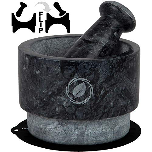 Laevo Mortar and Pestle Set (Large) | Gray Marble | Stone Spice Grinder | 2.1 Cup Capacity | 5.5 inch | Reversible | Molcajete Mexicano | Guacamole, Pesto, Spices | Large Mortar & Pestles | Gift Set