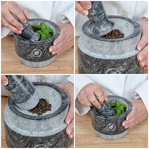 Laevo Mortar and Pestle Set (Large) | Gray Marble | Stone Spice Grinder | 2.1 Cup Capacity | 5.5 inch | Reversible | Molcajete Mexicano | Guacamole, Pesto, Spices | Large Mortar & Pestles | Gift Set