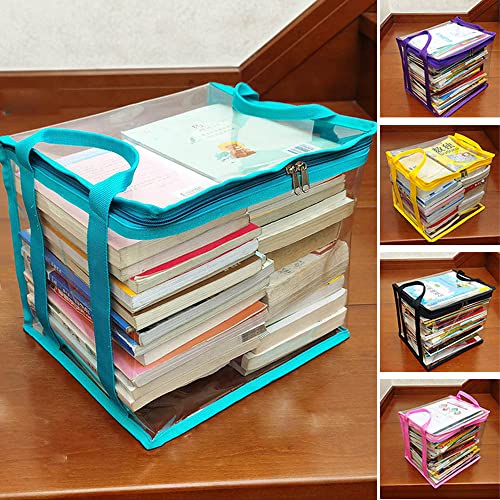 LucaSng Clear Zippered Storage Bags, Foldable Book Storage Case Travel PVC Organizer (A-Blue)