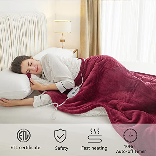 Electric Heated Blanket,4 Heating Levels & 10 Hours Shut-Auto Off Soft Flannel Heating Blanket Throw Twin Size 62" x84“ Warming Blanket ETL Certification for Home Couch Bed Sofa Use