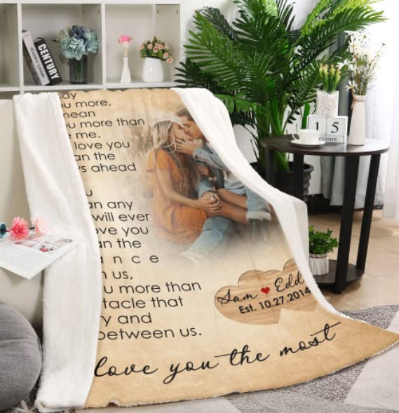 Personalized Couple Blanket with Photo When I Say I Love You More Blanket Great Customized Gifts for Her Or Him in Anniversary- Custom Image Blanket Soft and Warm for My Love in Father's Day