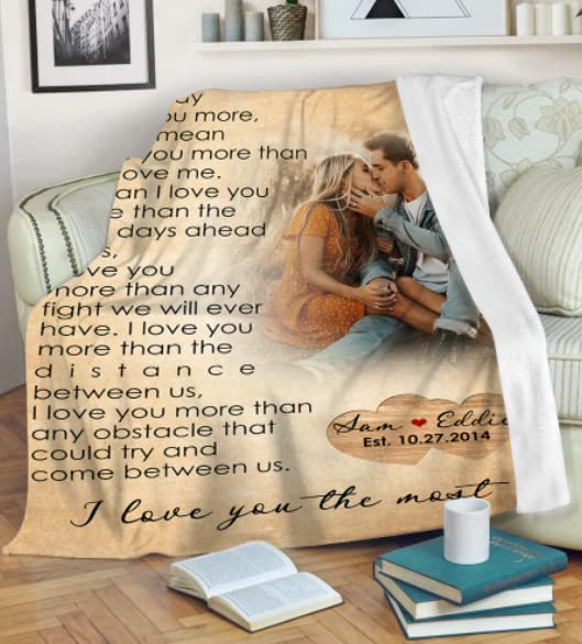 Personalized Couple Blanket with Photo When I Say I Love You More Blanket Great Customized Gifts for Her Or Him in Anniversary- Custom Image Blanket Soft and Warm for My Love in Father's Day