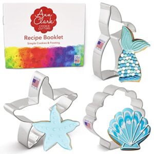 mermaid ocean cookie cutters 3-pc set made in usa by ann clark, mermaid tail, starfish, seashell