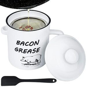 bacon grease container with strainer rustic farmhouse ceramic bacon fat container bacon grease keeper with food-grade silicone spatula for mom