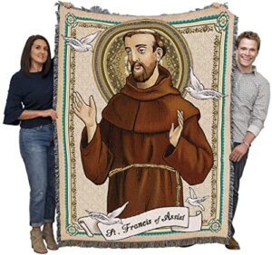 pure country weavers saint francis of assisi blanket - patron of animals, merchants & ecology - religious gift tapestry throw woven from cotton - made in the usa (72x54)