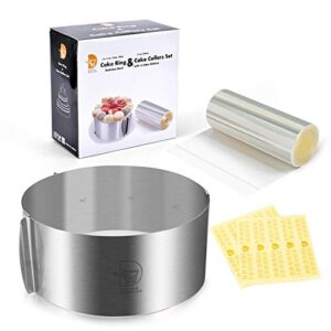 cake mold and acetate sheets for baking, 6 to12 inches adjustable stainless steel cake ring, 5.5 x 394 inch mousse cake sheets, cake collar cake mousse mould, cake baking cake decor set