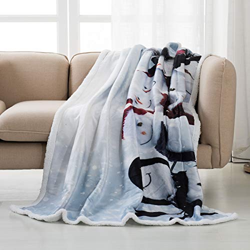 Fassbel Sherpa Throw Blanket Digital Printing Reversible Super Soft Lightweight Blanket Warm Microfiber All Season Blanket for Bed or Couch (50"x60", Snowman)