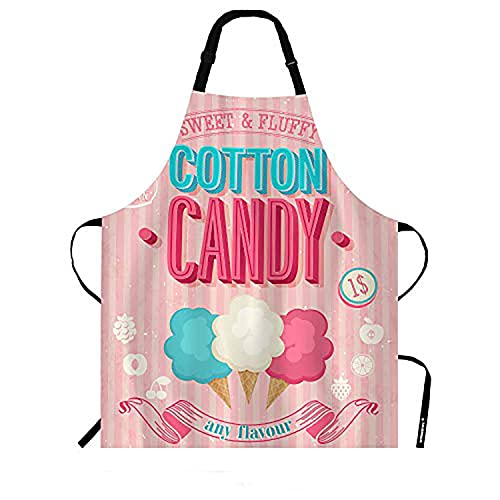 WONDERTIFY Cartoon Candy Apron,Sweet and Fluffy Colorful Candy Pink Background Bib Apron with Adjustable Neck for Men Women,Suitable for Home Kitchen Cooking Waitress Chef Grill Bistro Baking Apron