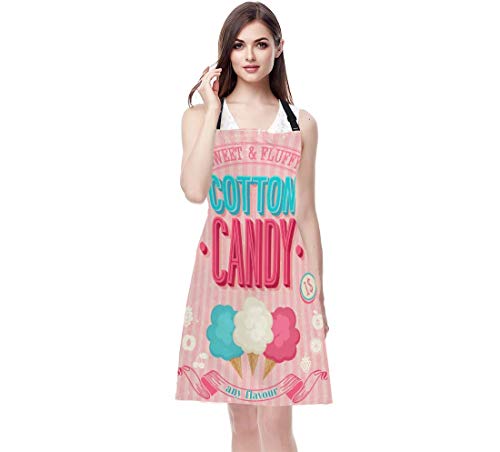 WONDERTIFY Cartoon Candy Apron,Sweet and Fluffy Colorful Candy Pink Background Bib Apron with Adjustable Neck for Men Women,Suitable for Home Kitchen Cooking Waitress Chef Grill Bistro Baking Apron