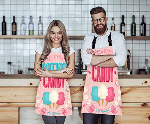 WONDERTIFY Cartoon Candy Apron,Sweet and Fluffy Colorful Candy Pink Background Bib Apron with Adjustable Neck for Men Women,Suitable for Home Kitchen Cooking Waitress Chef Grill Bistro Baking Apron