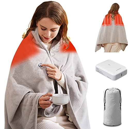 USB Heated Blanket with 18W Power Bank,Heated Shawl,Portable Electric Blanket Plush Flannel with 3 Heating Levels,Wearable Heated Throw Blanket for Home&Outdoor,Heating Pad for Neck and Shoulder