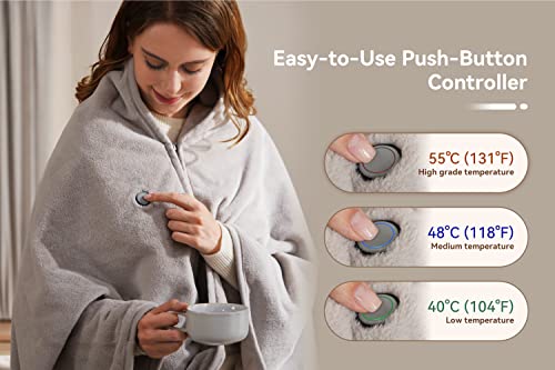 USB Heated Blanket with 18W Power Bank,Heated Shawl,Portable Electric Blanket Plush Flannel with 3 Heating Levels,Wearable Heated Throw Blanket for Home&Outdoor,Heating Pad for Neck and Shoulder