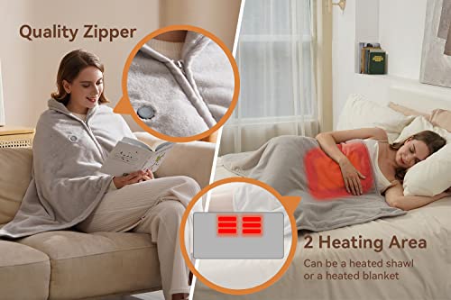 USB Heated Blanket with 18W Power Bank,Heated Shawl,Portable Electric Blanket Plush Flannel with 3 Heating Levels,Wearable Heated Throw Blanket for Home&Outdoor,Heating Pad for Neck and Shoulder