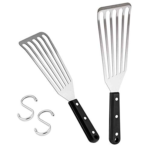 Fish Spatula, HaSteeL 2-Piece Stainless Steel Slotted Turner for Flipping, Turning, Frying & Grilling, Metal Slotted Spatulas Great for Kitchen Cooking, Riveted Handle & Dishwasher Safe