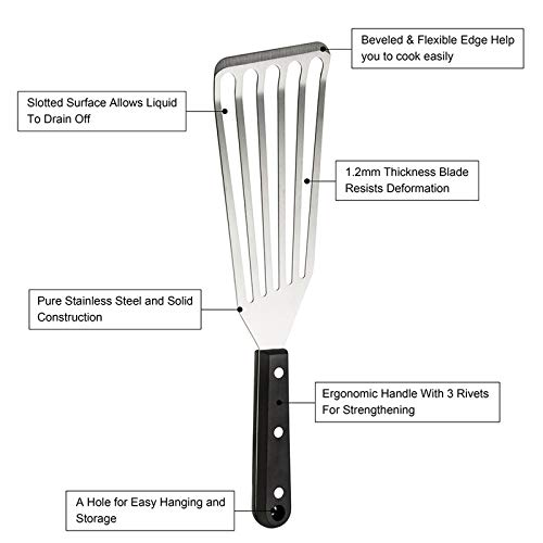 Fish Spatula, HaSteeL 2-Piece Stainless Steel Slotted Turner for Flipping, Turning, Frying & Grilling, Metal Slotted Spatulas Great for Kitchen Cooking, Riveted Handle & Dishwasher Safe