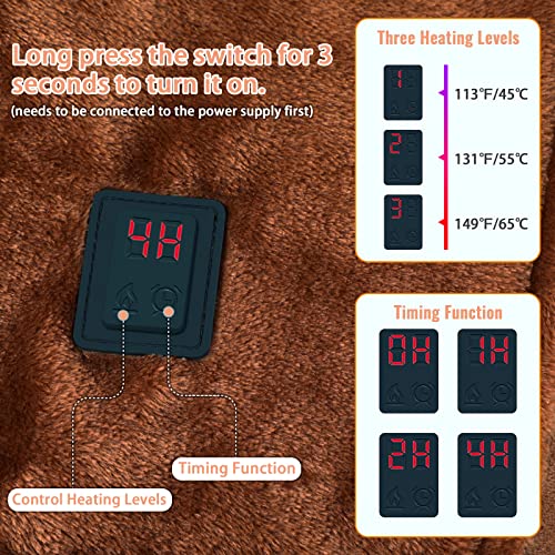 USB Heated Blanket,Heated Car Blanket,Machine Washable Super Cozy Soft Heated Blanket with 3 Heating Levels & Timing Function
