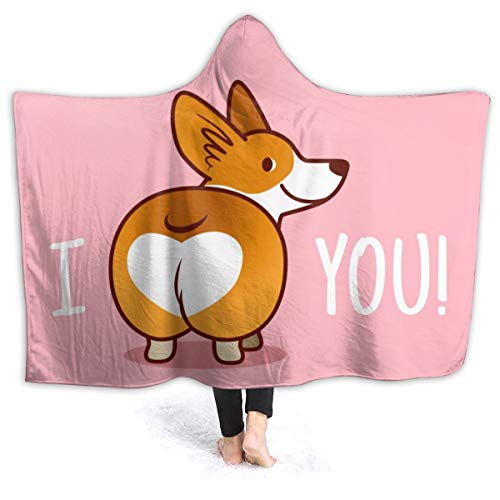 Cute Smiling Welsh Corgi Dog Hoodie Blanket Wearable Throw Blankets for Couch Blanket Hooded for Baby Kids Men Women