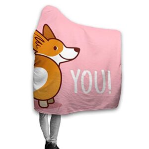 Cute Smiling Welsh Corgi Dog Hoodie Blanket Wearable Throw Blankets for Couch Blanket Hooded for Baby Kids Men Women