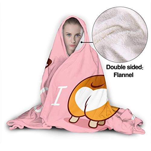 Cute Smiling Welsh Corgi Dog Hoodie Blanket Wearable Throw Blankets for Couch Blanket Hooded for Baby Kids Men Women