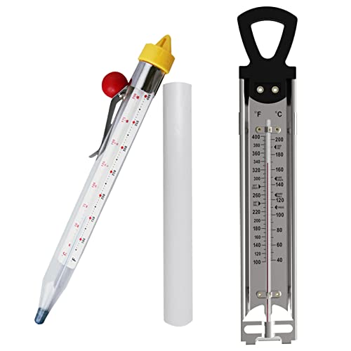 2 Pack Candy Thermometer with Pot Clip, Sugar Syrup Jam Jelly Oil Deep Fry Thermometer with Hanging Hook, Stainless Steel Thermometer Kitchen Cooking Thermometer for Food