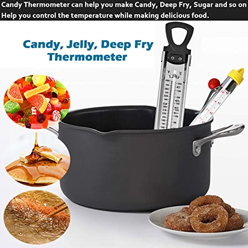 2 Pack Candy Thermometer with Pot Clip, Sugar Syrup Jam Jelly Oil Deep Fry Thermometer with Hanging Hook, Stainless Steel Thermometer Kitchen Cooking Thermometer for Food