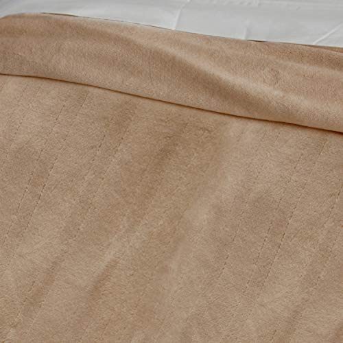 Eddie Bauer | Cabin Comfort Plush Heated Electric Warming Blanket, King, Khaki