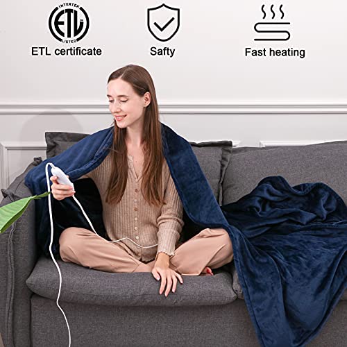 DoWin Electric Heated Blanket Twin Size 62x84'' Heating Throw Soft Flannel Full Body Warming with 10 Hours Auto Off, Fast Heating Blanket ETL Certification