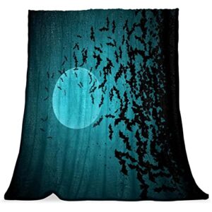 lightweight fleece blanket for sofa,halloween full moon and bats,soft blanket and throw blankets for bed couch