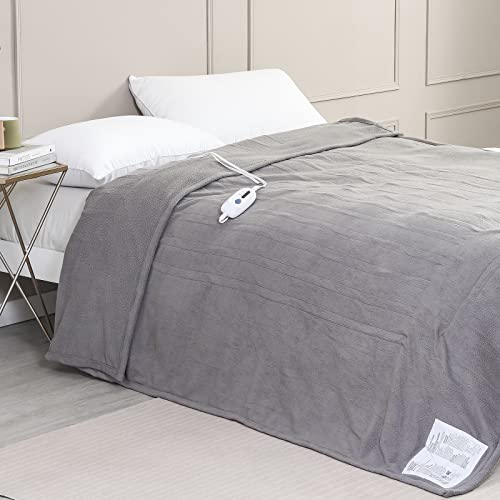 Reaks Heated Blanket Twin Size 62" x 84", Electric Blanket with 4 Heating Levels & 10 Hours Auto Off, ETL Certified, Machine Washable, Soft Grey Polar Fleece Fast Heating Blanket