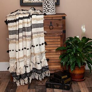 CC Home Furnishings Beige and Black Eclectic Woven Handloom Throw Blanket 52" x 67"