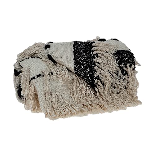 CC Home Furnishings Beige and Black Eclectic Woven Handloom Throw Blanket 52" x 67"