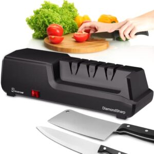electric knife sharpener for kitchen knives, powerful motor with precision guides and professional diamond abrasives, expert automatic angle detection for sharper knives