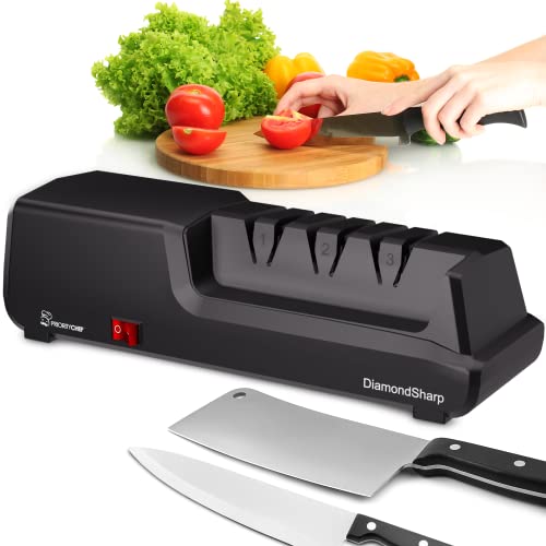 Electric Knife Sharpener for Kitchen Knives, Powerful Motor with Precision Guides and Professional Diamond Abrasives, Expert Automatic Angle Detection For Sharper Knives