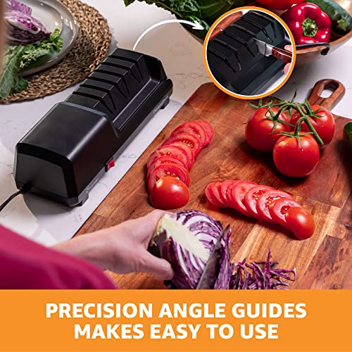 Electric Knife Sharpener for Kitchen Knives, Powerful Motor with Precision Guides and Professional Diamond Abrasives, Expert Automatic Angle Detection For Sharper Knives